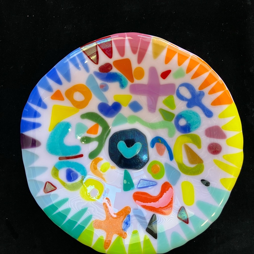 Happy Heart Bowl”Fused Art Glass Design Original Handmade Pink  9”x4” OOAK - Picture 8 of 10
